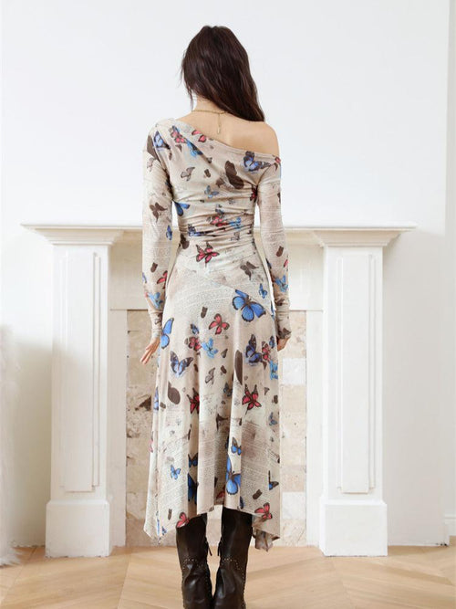 Butterfly One Shoulder Midi Dress