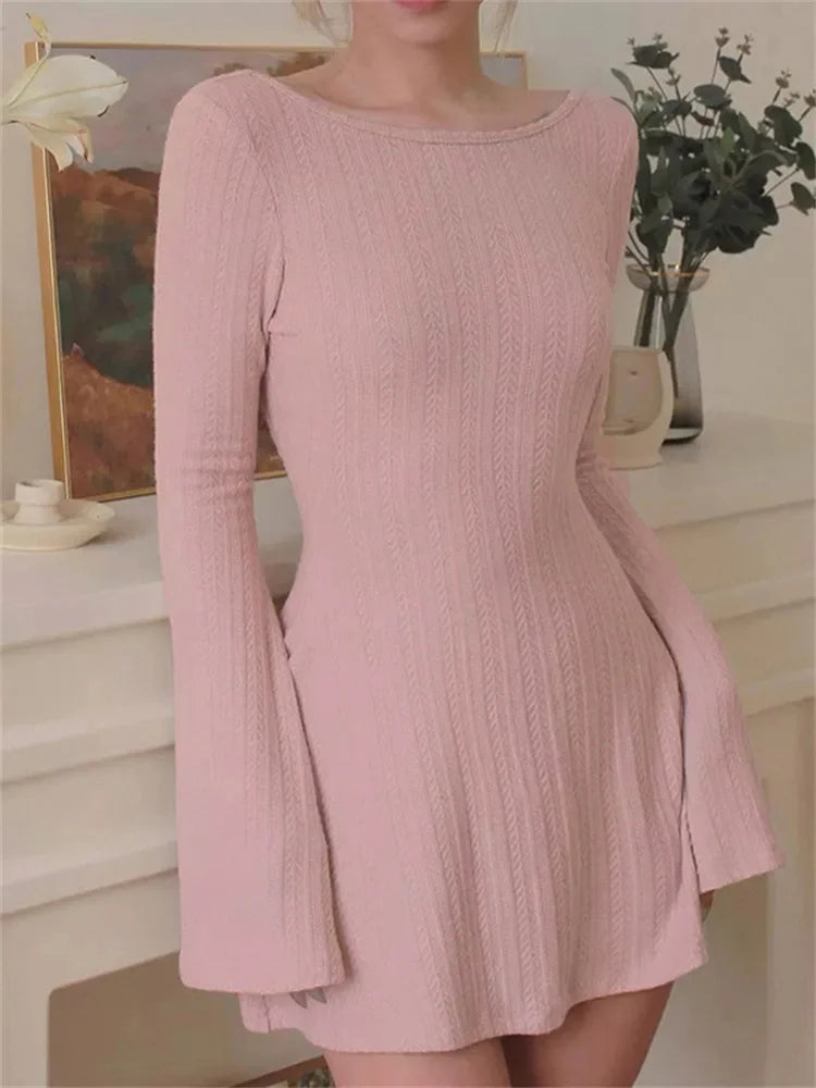 Slim Fit Oneck Solid Party Mini Dresses