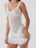 Vneck Backless Lace Slim Fit Mini Dresses