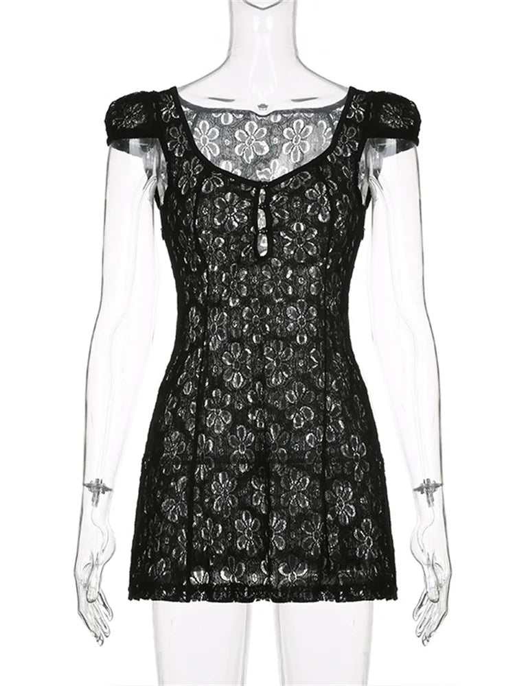Lace Floral Vneck ALine Mini Dresses