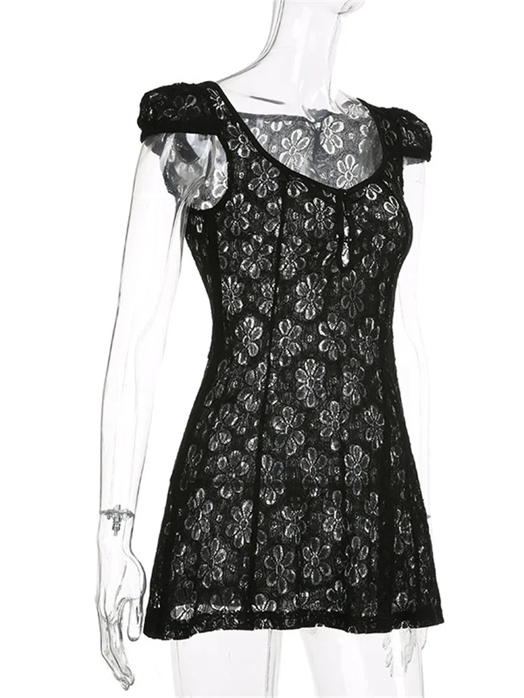 Lace Floral Vneck ALine Mini Dresses