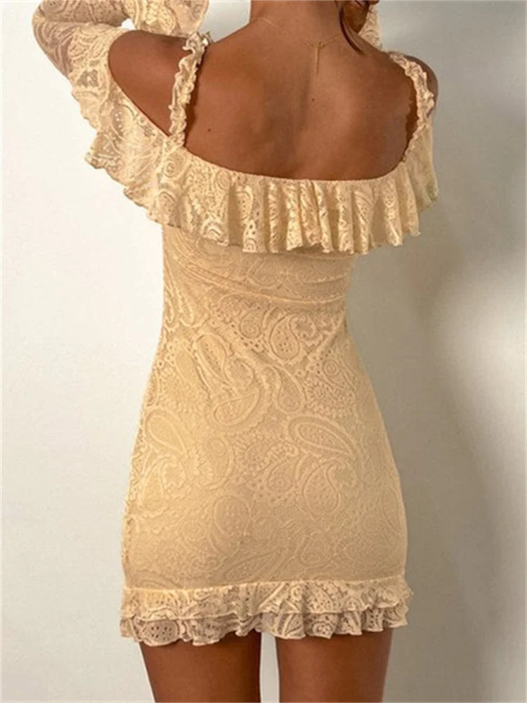 Romantic Lace OffShoulder Ruffled Mini Dresses