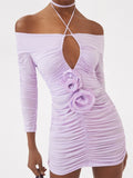 Off Shoulder Long Sleeve TieUp Mini Dresses