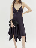 Sleeveless Deep VNeck Backless CrissCross Pleated Party Midi Dress