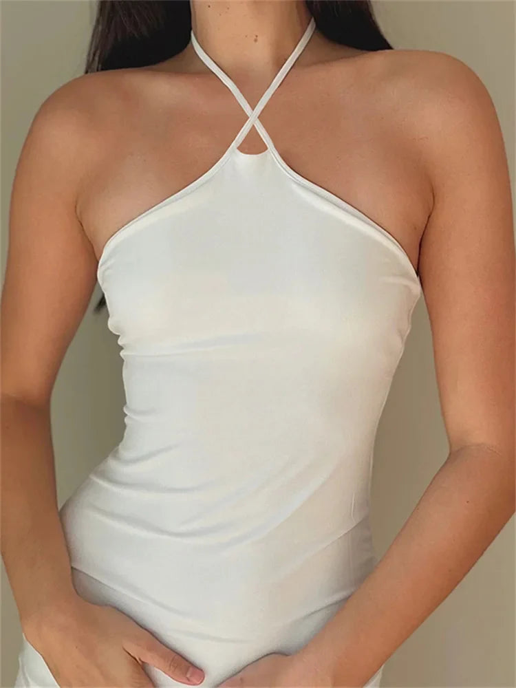 Sleeveless Crisscross Halter Mini Dresses