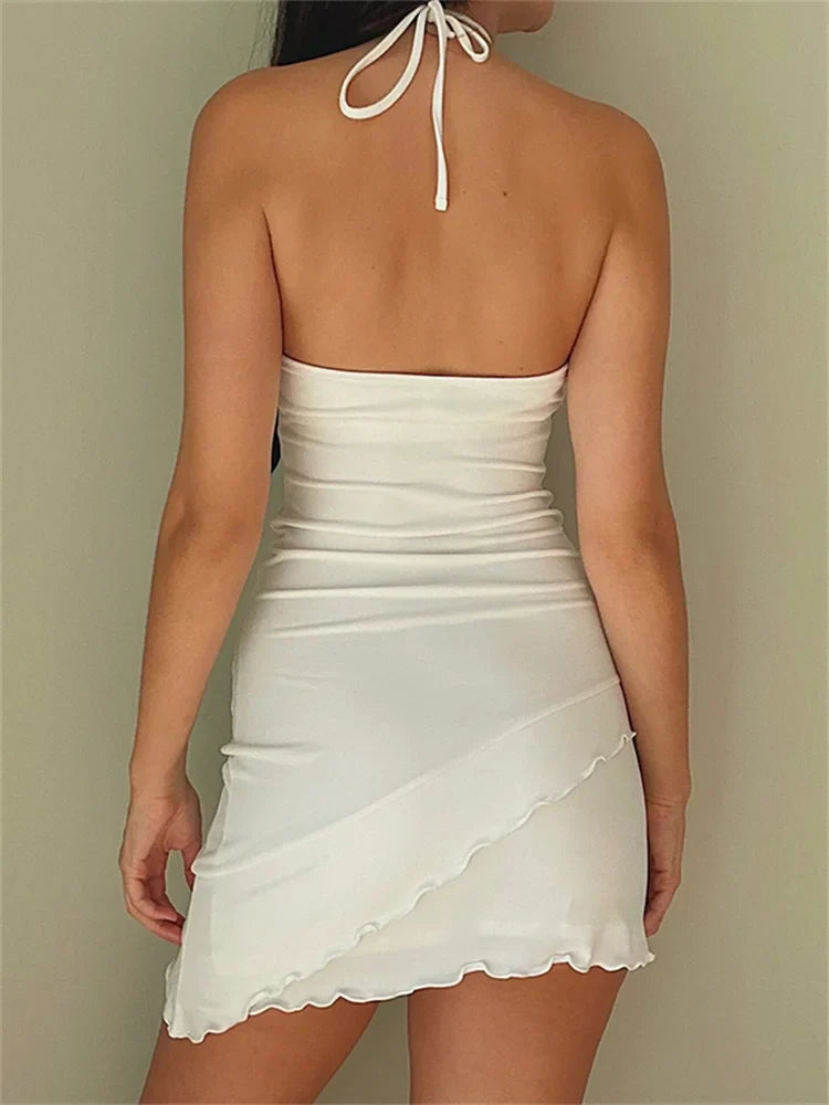 Sleeveless Crisscross Halter Mini Dresses