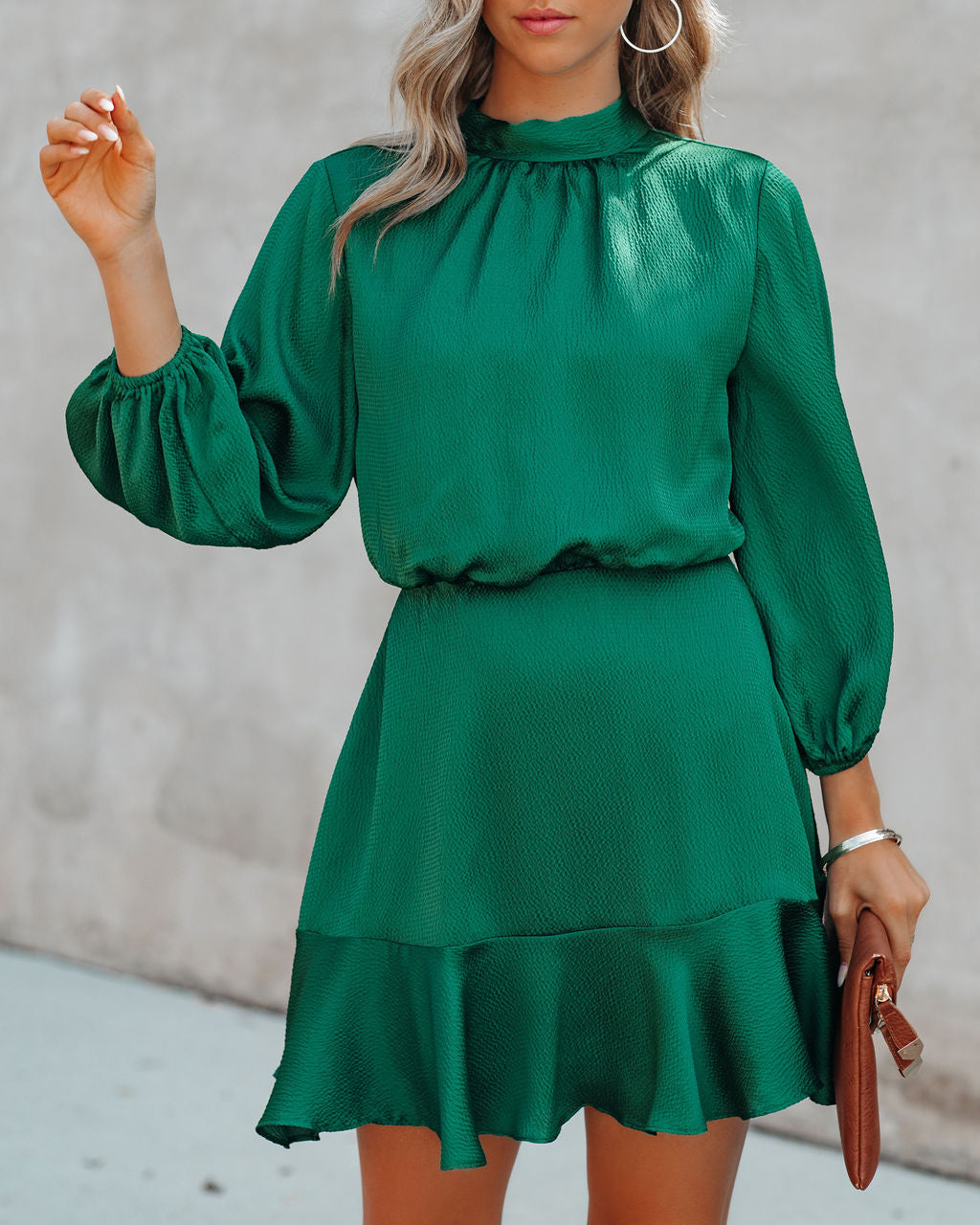 Call Me Angel Textured Satin Dress Hunter Green FINAL
