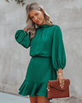 Call Me Angel Textured Satin Dress Hunter Green FINAL