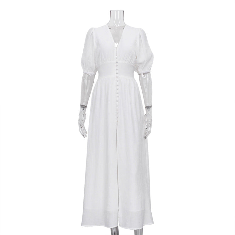 Casual Dress Puff Sleeve Waist Slimming Elegant Slim Fit Dress