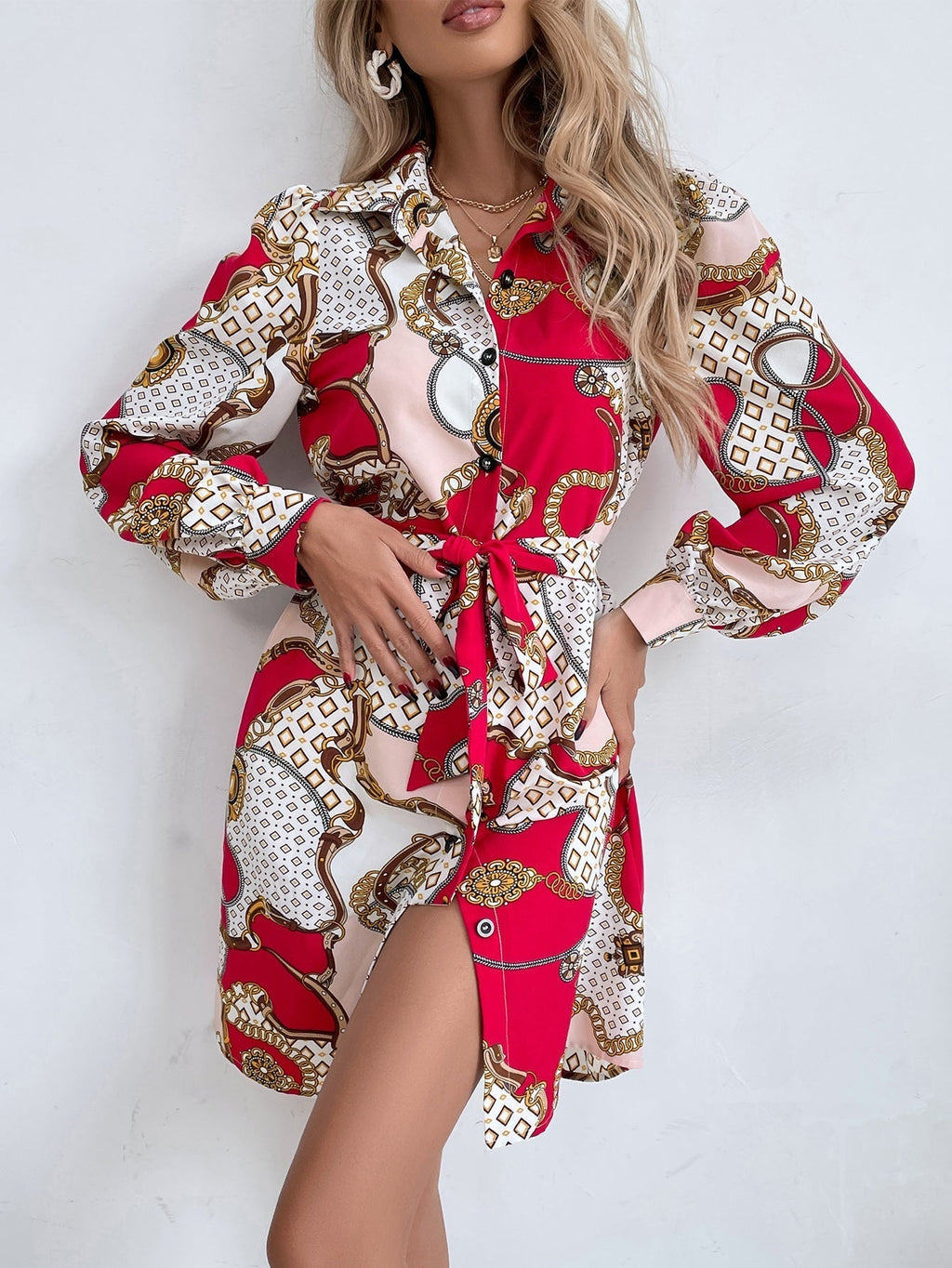 Chain Print Shirt Dress