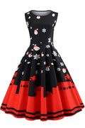 Christmas Vintage Printed Sleeveless Dress - Mislish