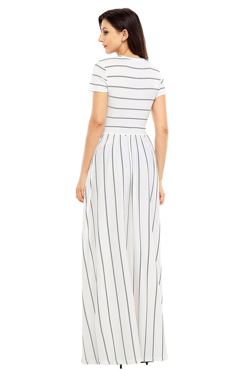 Classic Striped High Waist Dress With Pockets