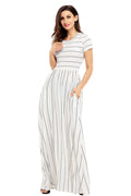 Classic Striped High Waist Dress With Pockets - Mislish