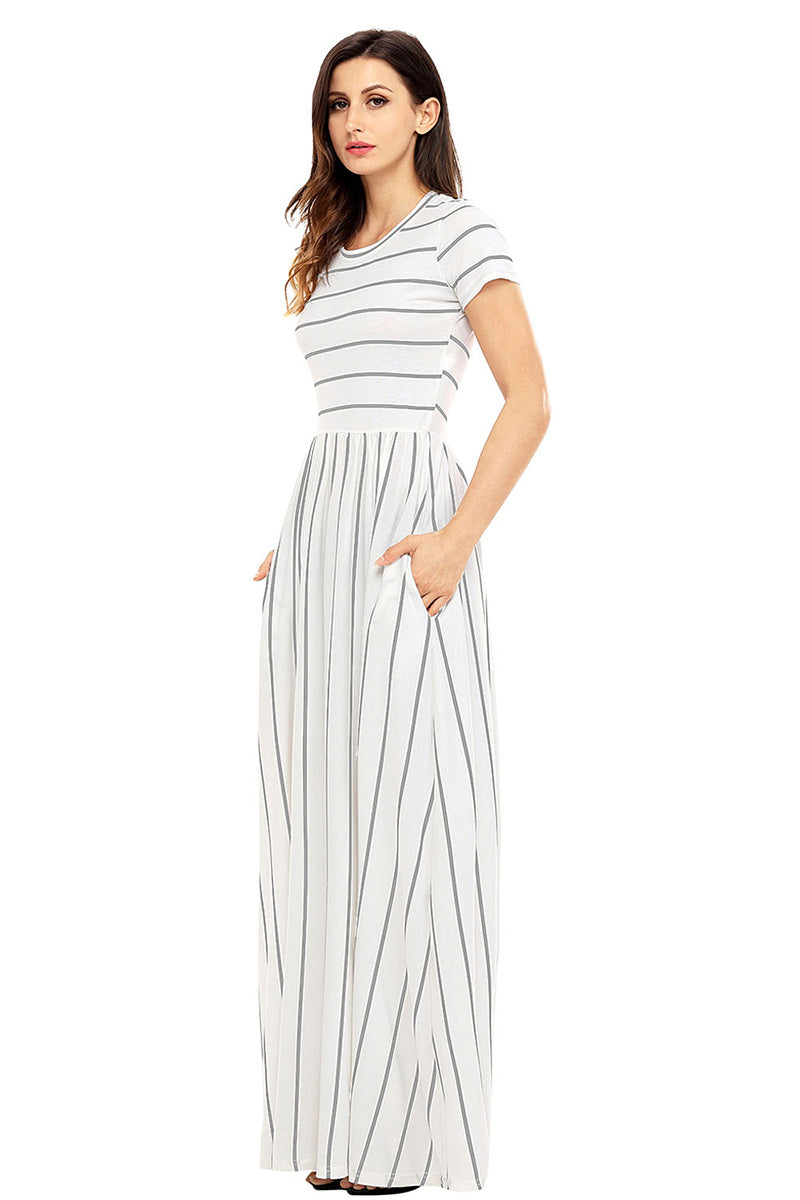 Classic Striped High Waist Dress With Pockets
