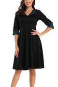 Colorblock Buttoned Cuffed Sleeve Prom Dress - Mislish