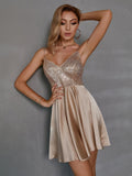 Contrast Sequin Satin Cami Dress