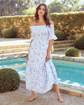 Dasha Cotton Floral Off The Shoulder Maxi Dress Blue FINAL