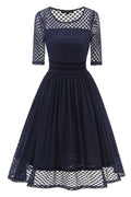Dark Navy A-line Lace Prom Dress With Sleeves