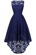 Dark Navy A-line Lace Sleeveless High Low Prom Dress - Mislish