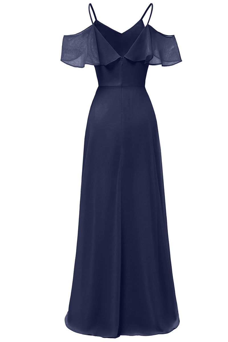 Pink Off-the-shoulder Spaghetti Straps A-line Bridesmaid Dress - Mislish
