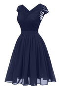 Burgundy V-neck Lace Homecoming Prom Dress - Mislish