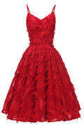 Dark Red Ruffled V-neck Homecoming Dress - Mislish