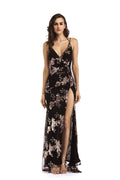 Deep V-neck High Slit Sequin Crisscross Lace-up Long Dress - Mislish