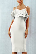 Double Ruffle Trim Bandage Slip Dress - Mislish