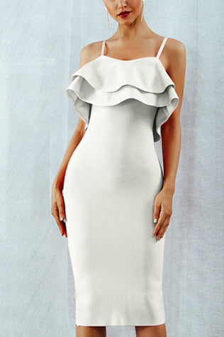 Double Ruffle Trim Bandage Slip Dress - Mislish