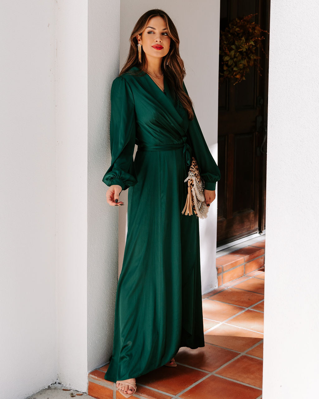 Always Memorable Satin Maxi Dress Emerald