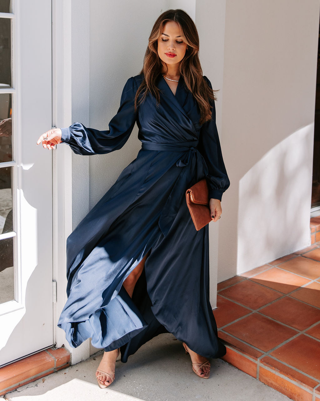 Always Memorable Satin Maxi Dress Navy