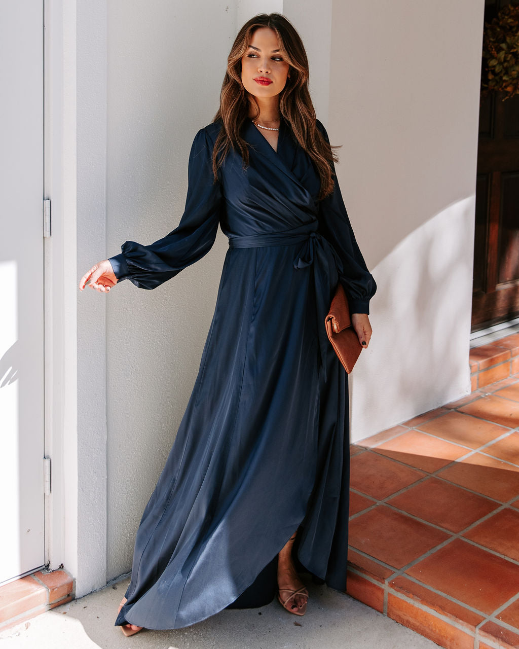 Always Memorable Satin Maxi Dress Navy