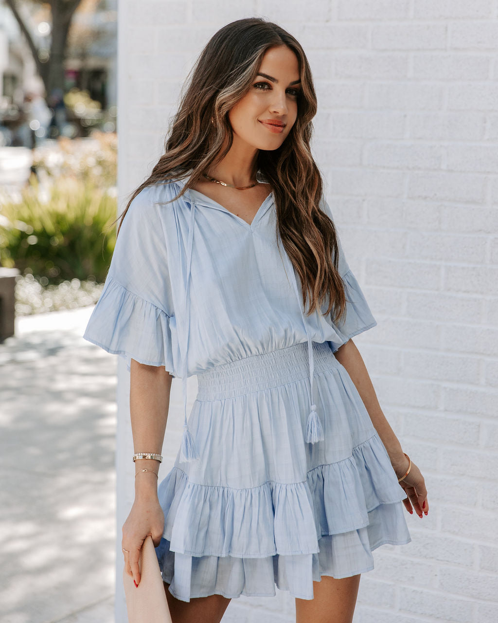 Slow It Down Smocked Tassel Dress Baby Blue