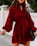 Mazy Pocketed Floral Keyhole Dress Wine