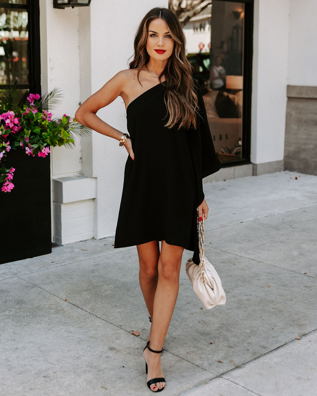 Side To Side One Shoulder Statement Dress Black