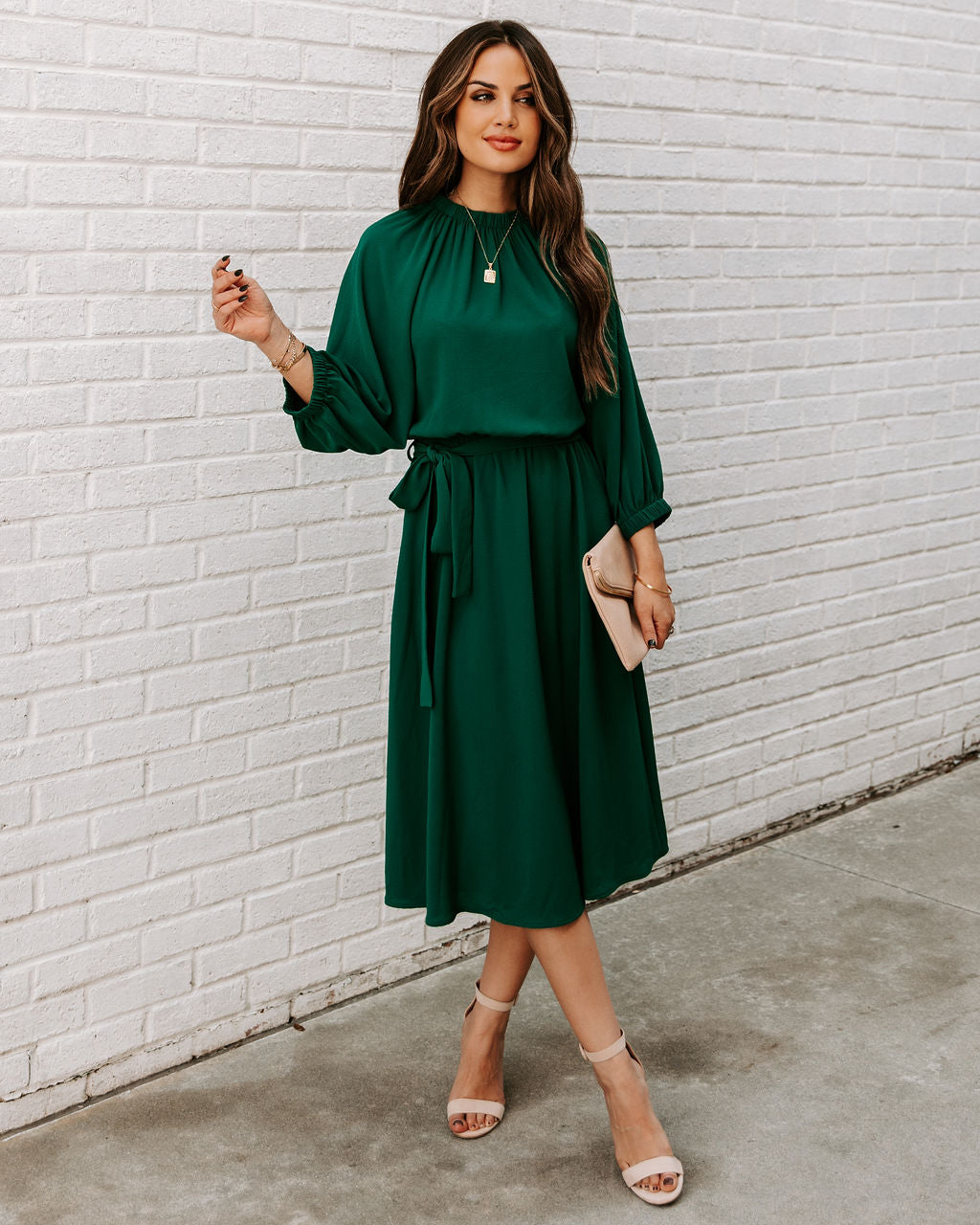 Woodhaven Tie Midi Dress Hunter Green