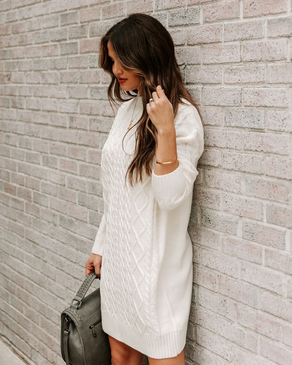 Snow Peak Cable Knit Sweater Dress Cream
