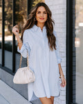 Risky Business Pocketed Button Down Shirt Dress Sky Blue