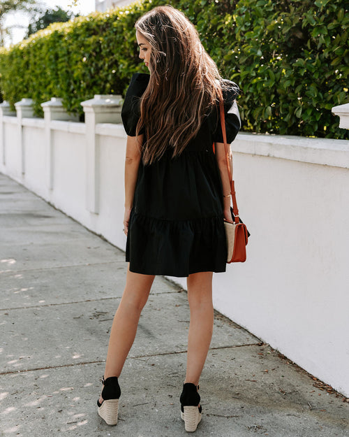 Aliza Cotton Button Down Babydoll Dress Black