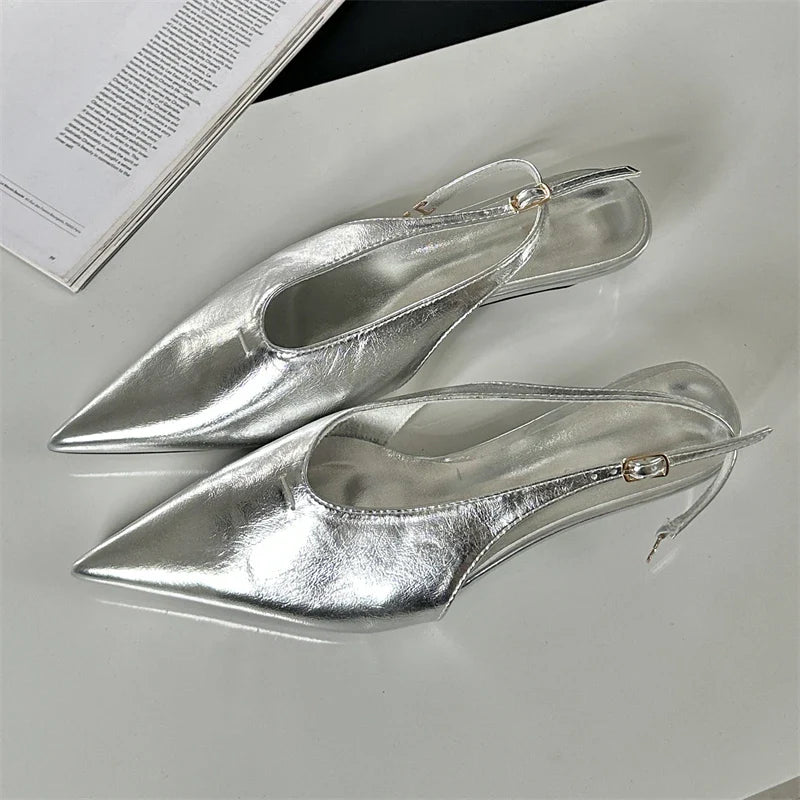 Designer Pointed Toe Buckle Strap Women Thin Elegant Banquet Dress Mule Ladies Shoes Low Heel Pumps