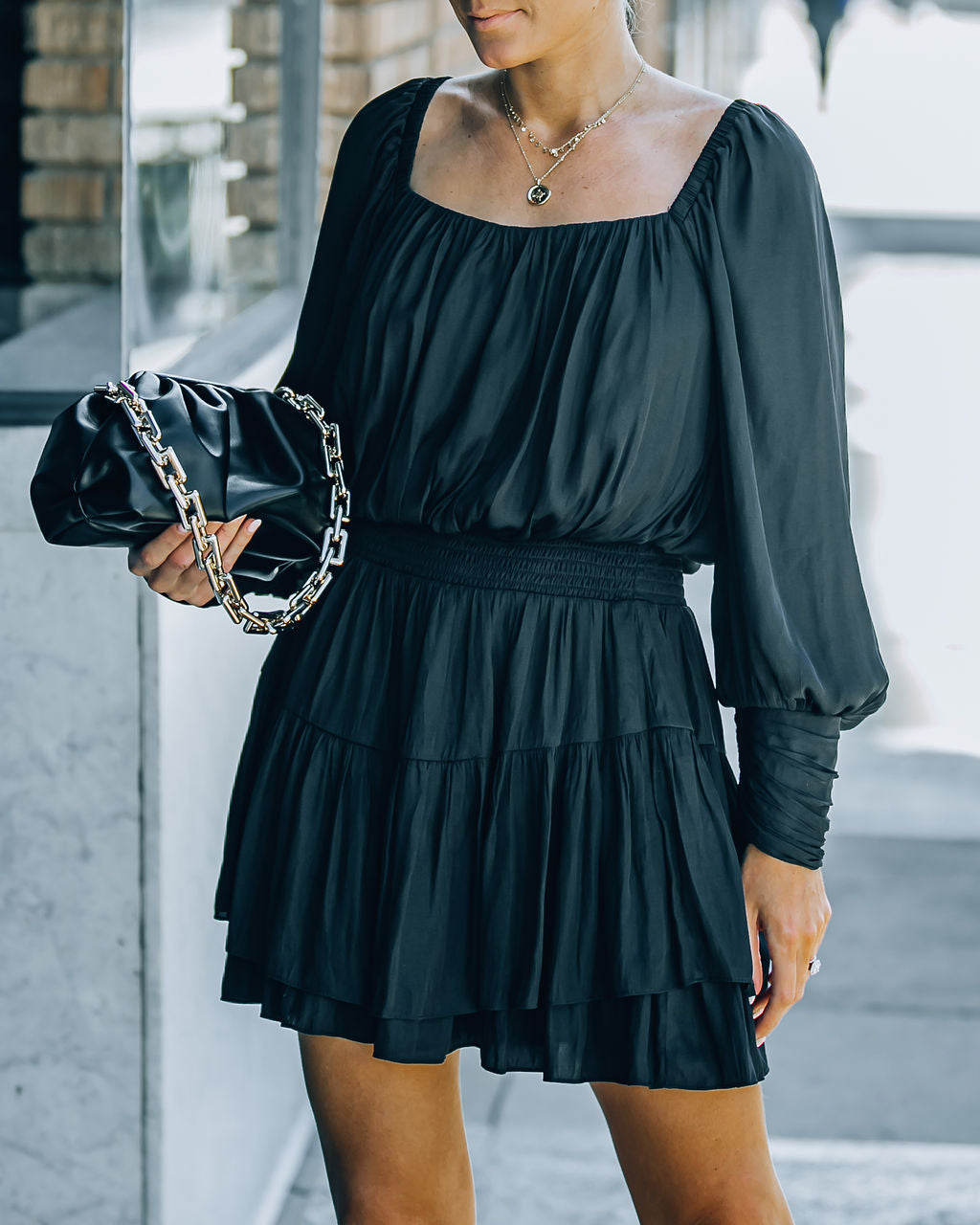 Ayla Smocked Ruffle Mini Dress Washed Black FINAL
