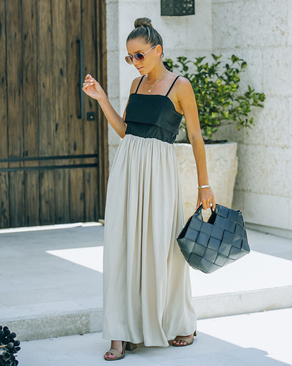 Marcellus Pocketed Colorblock Maxi Dress Black Nude