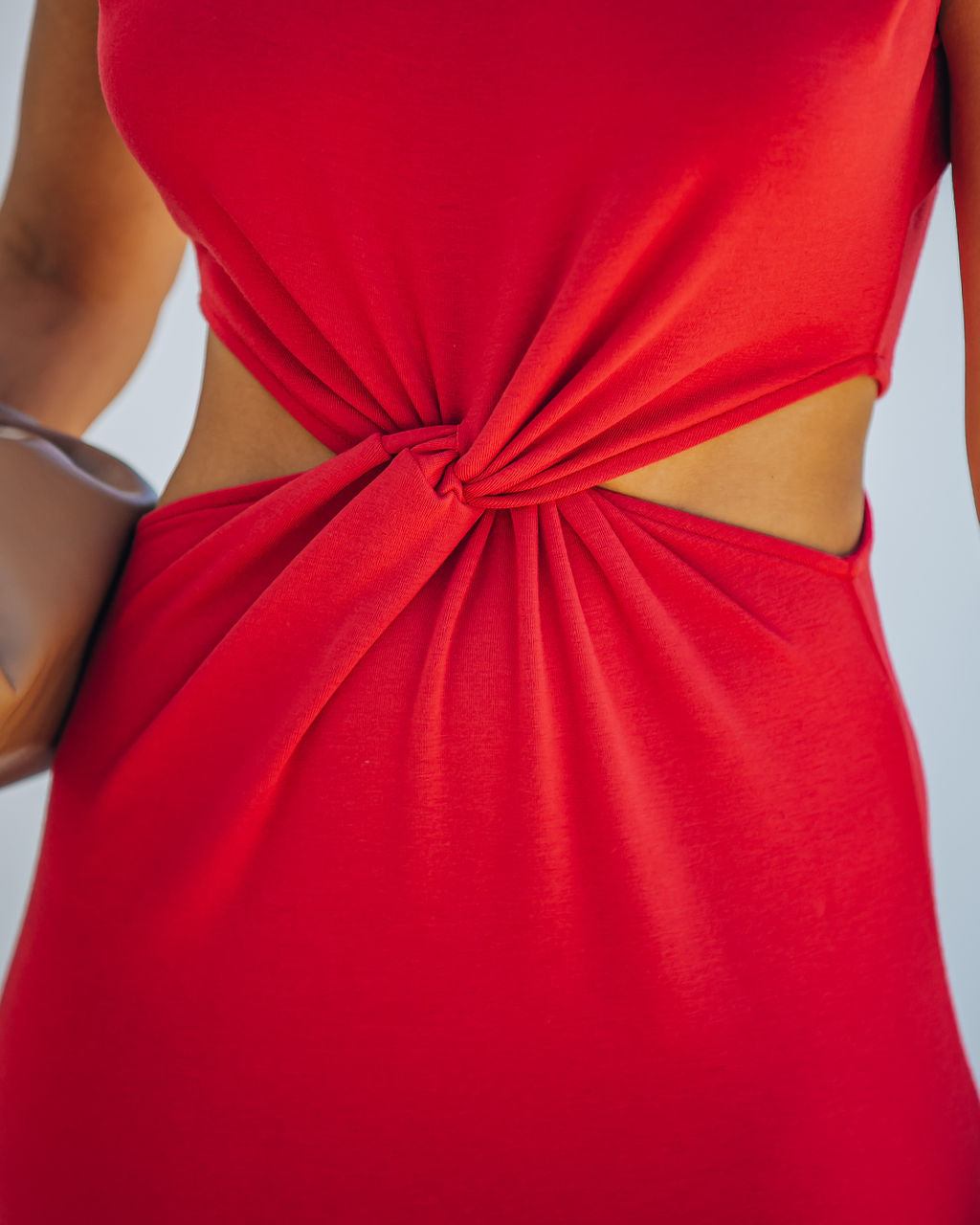 Sweet Escape Cutout Twist Knit Maxi Dress Red