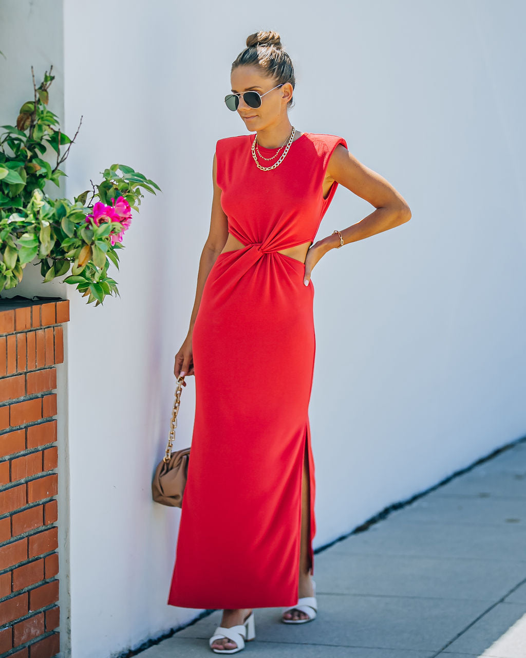 Sweet Escape Cutout Twist Knit Maxi Dress Red