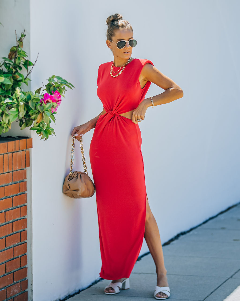 Sweet Escape Cutout Twist Knit Maxi Dress Red