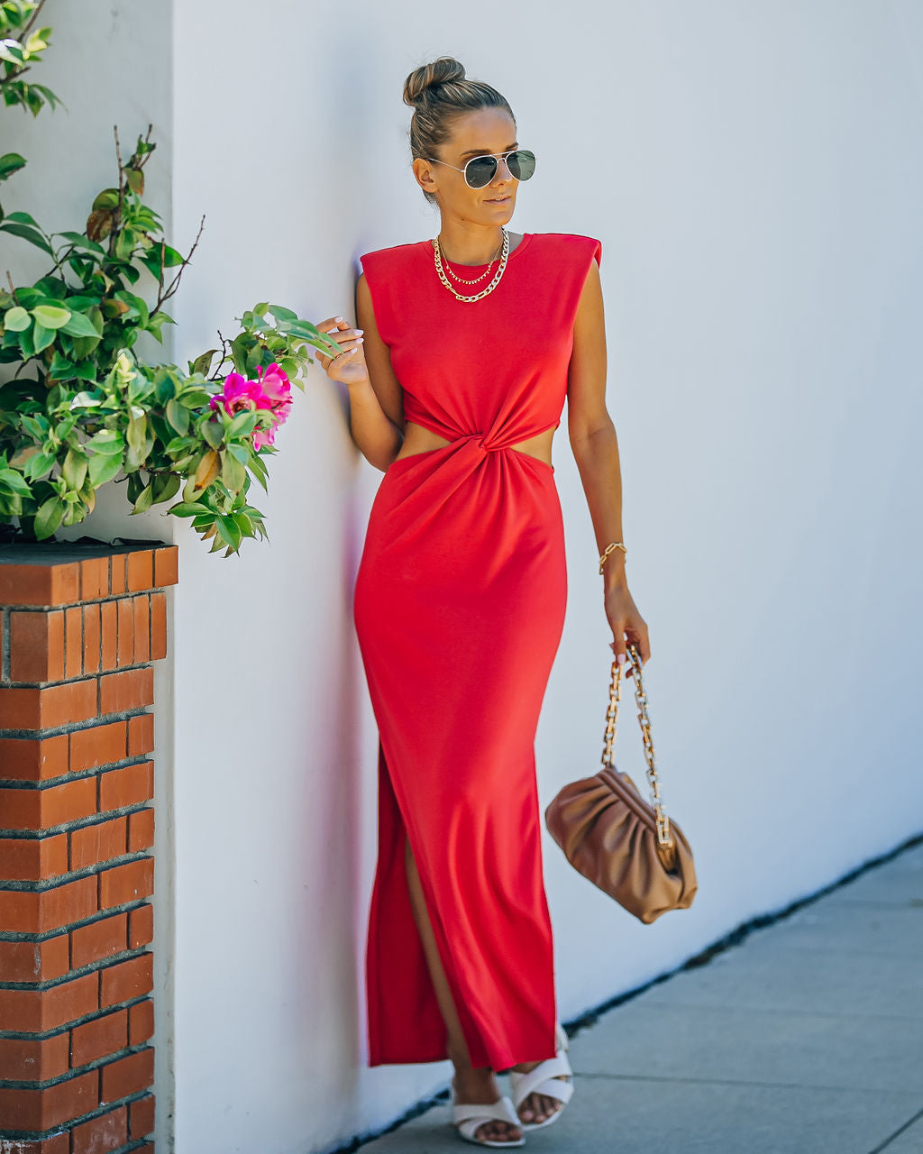 Sweet Escape Cutout Twist Knit Maxi Dress Red