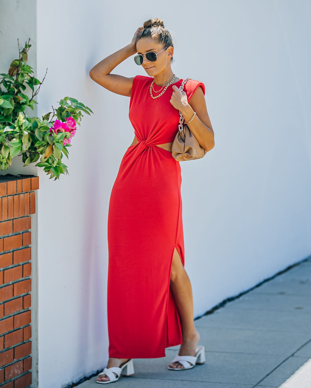 Sweet Escape Cutout Twist Knit Maxi Dress Red