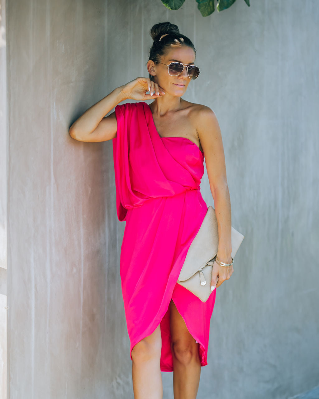 Brava Satin One Shoulder Drape Dress Paradise Pink FINAL