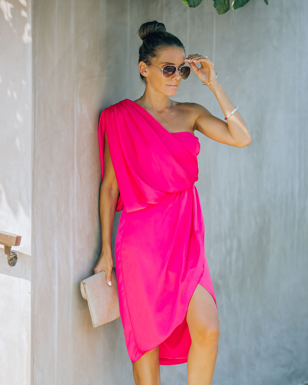 Brava Satin One Shoulder Drape Dress Paradise Pink FINAL