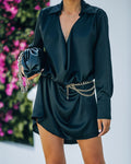 Solutions Satin Collared Drape Mini Dress Black